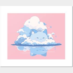 Cute Kawaii Fluffy Cloud Kitten Posters and Art